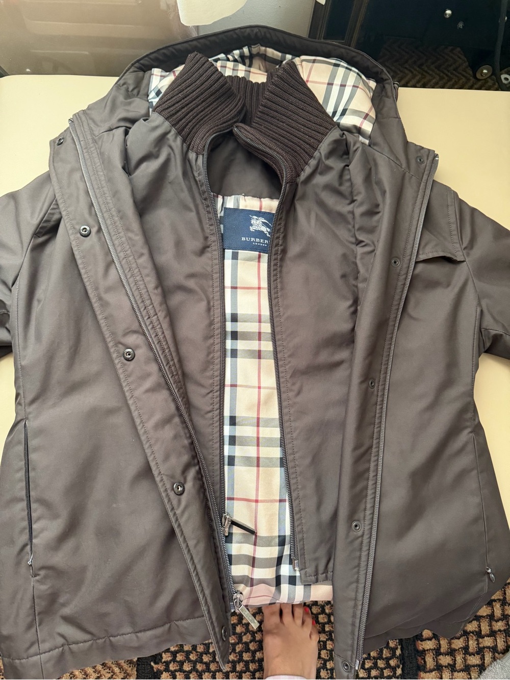 Burberry Men’s Brown Hooded Raincoat with Signature Plaid Lining